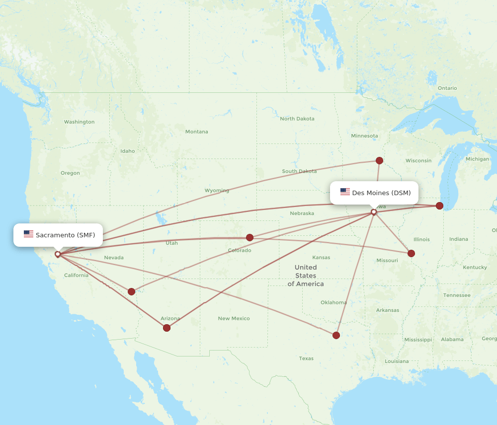 SMF to DSM flights and routes map