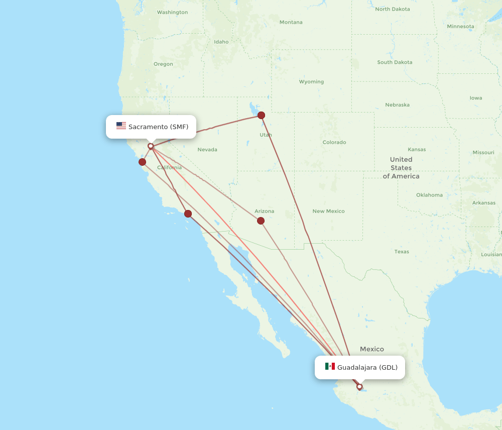SMF-GDL flight routes