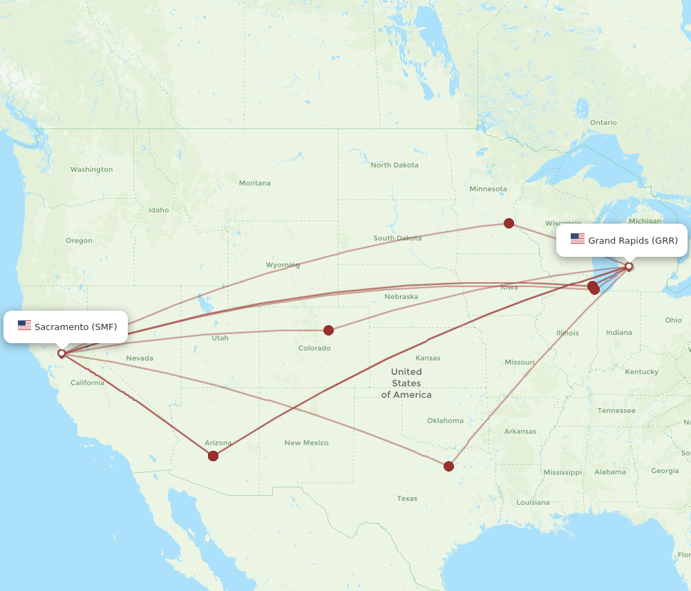 SMF to GRR flights and routes map