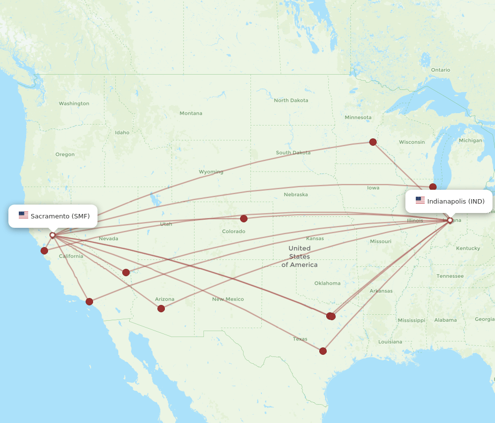 SMF to IND flights and routes map