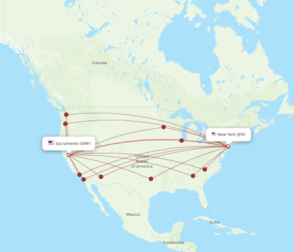 SMF-JFK flight routes