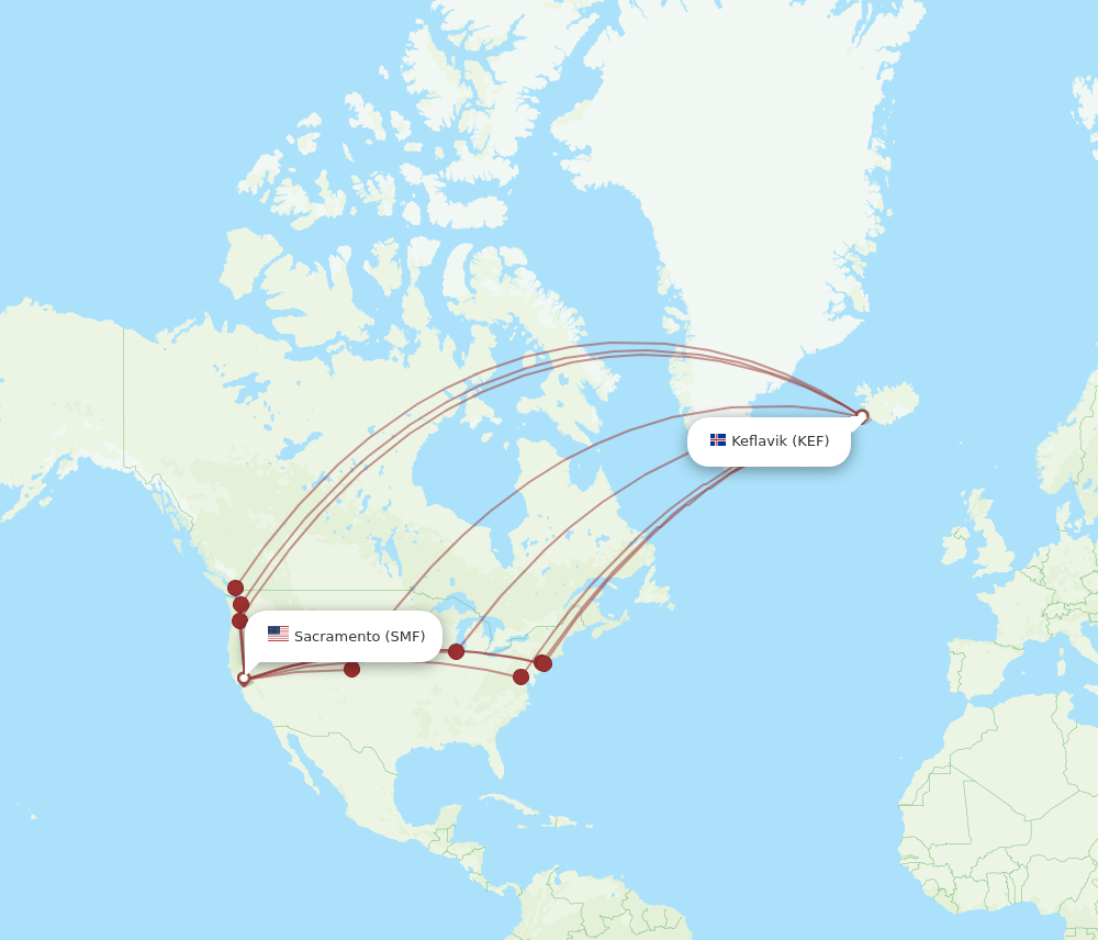 SMF to KEF flights and routes map