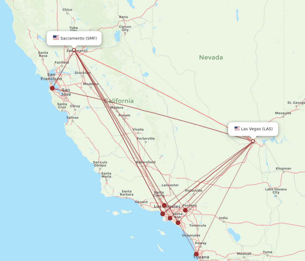 SMF to LAS flights and routes map