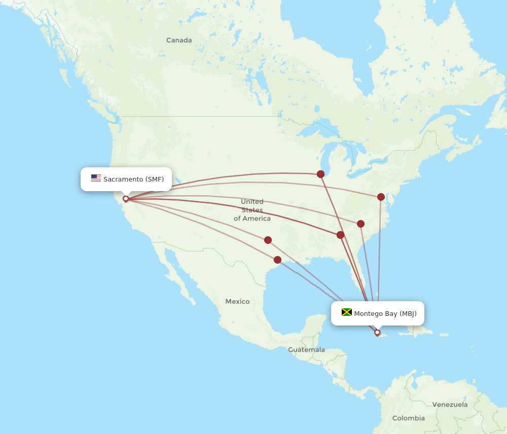 SMF to MBJ flights and routes map