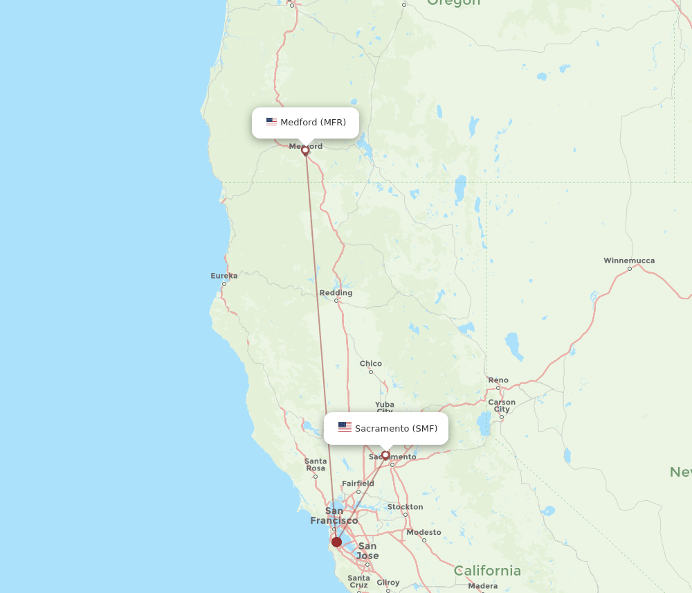 SMF-MFR flight routes
