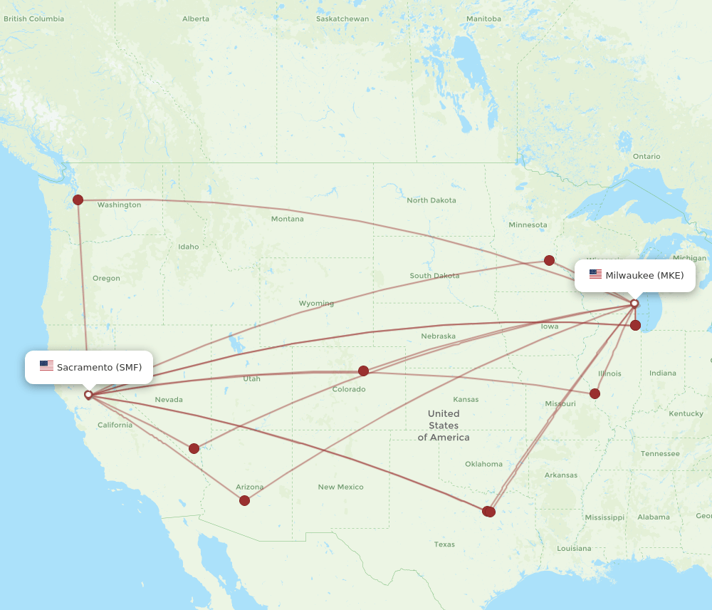SMF-MKE flight routes