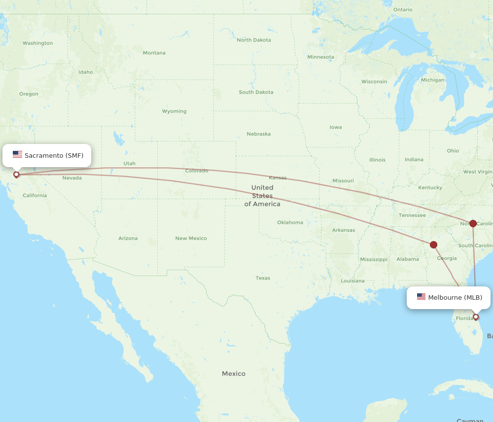 SMF to MLB flights and routes map