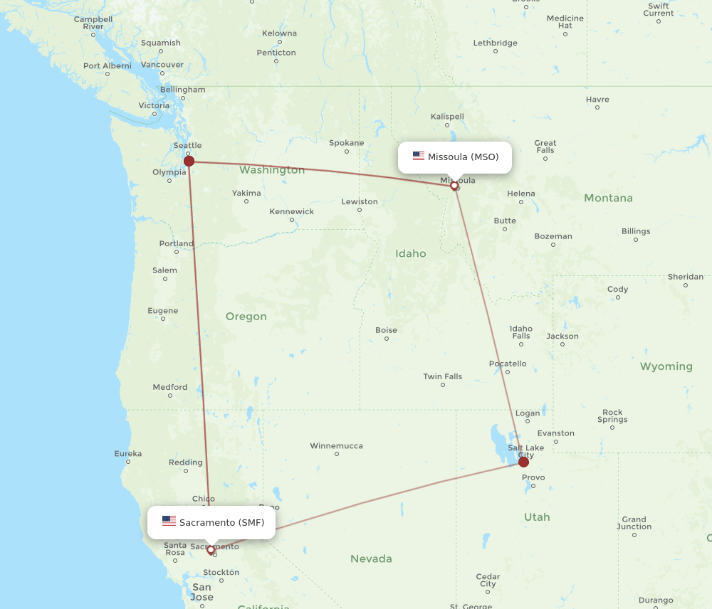 SMF-MSO flight routes