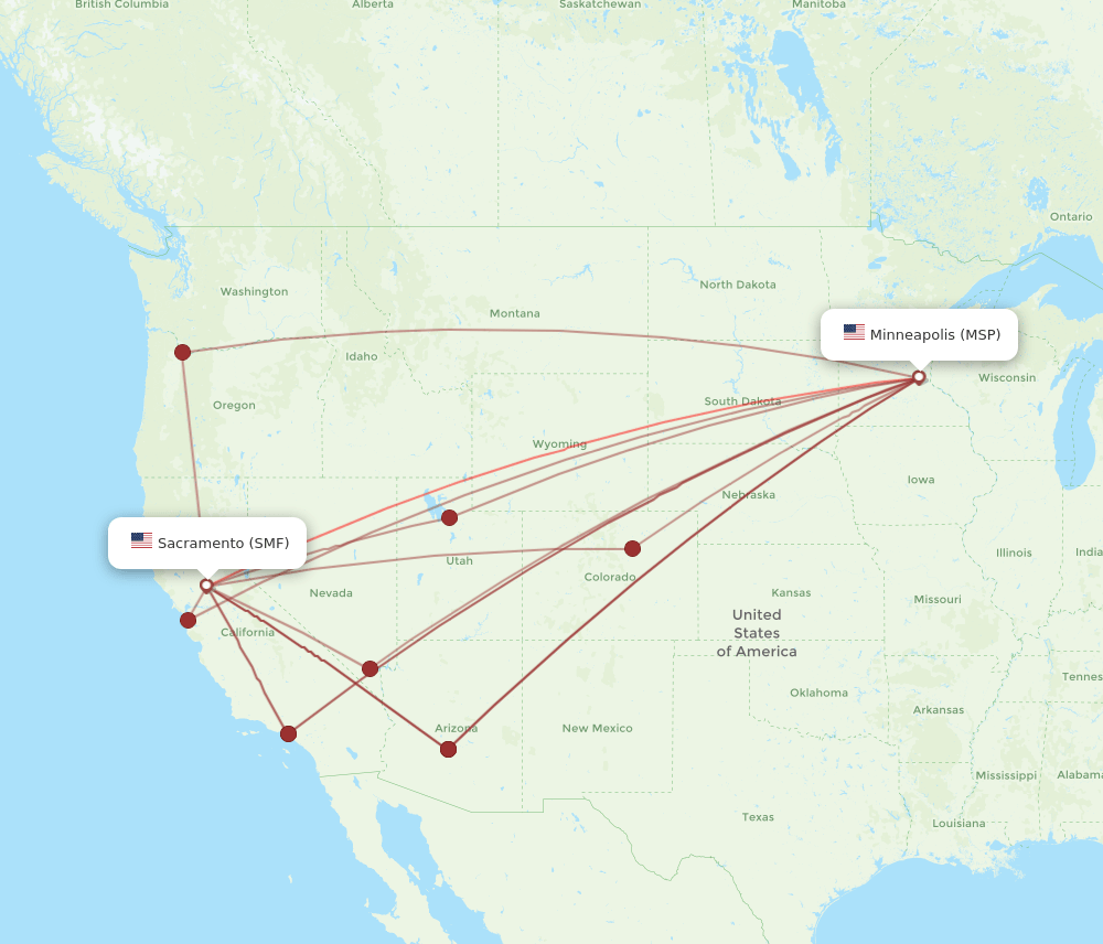 SMF-MSP flight routes