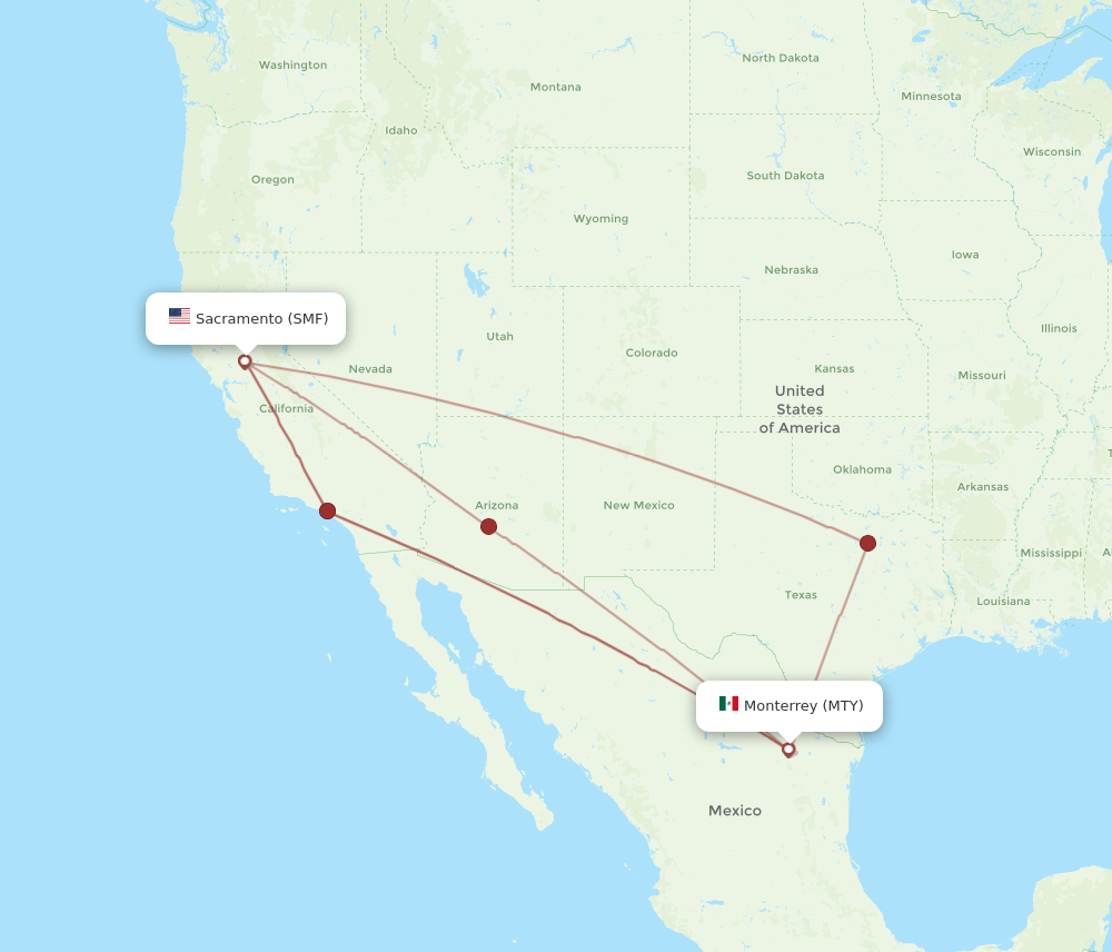 SMF-MTY flight routes