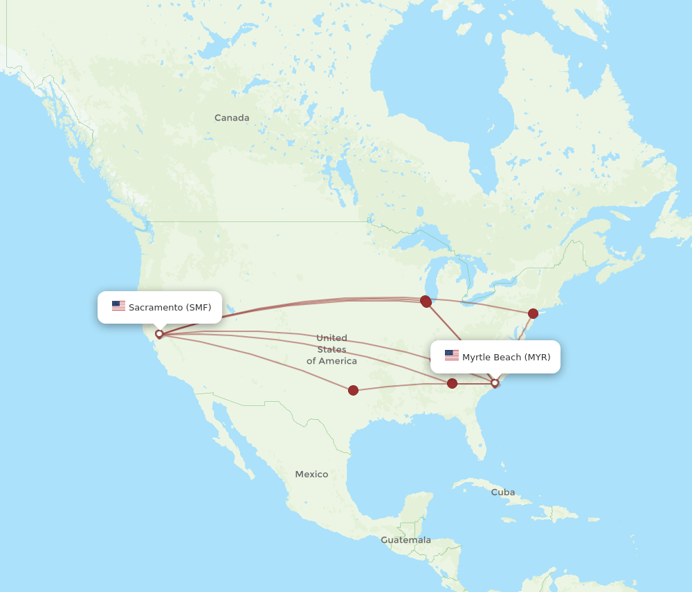 SMF-MYR flight routes