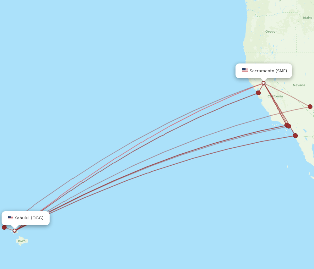 SMF to OGG flights and routes map