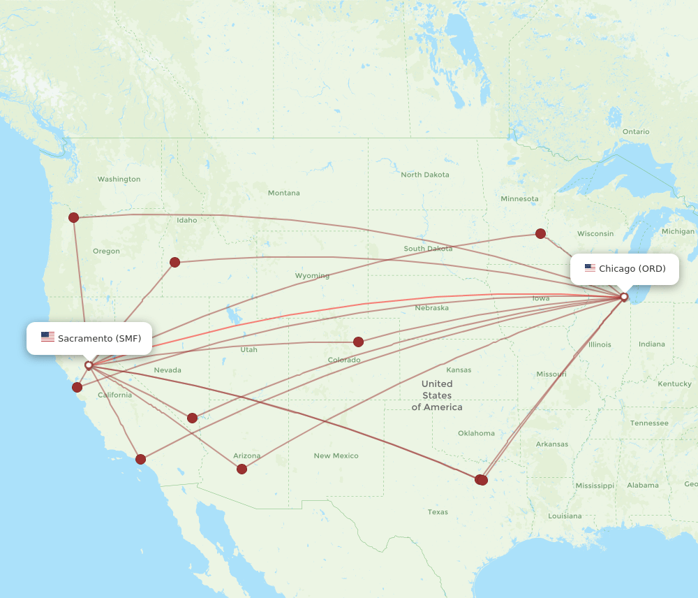SMF-ORD flight routes