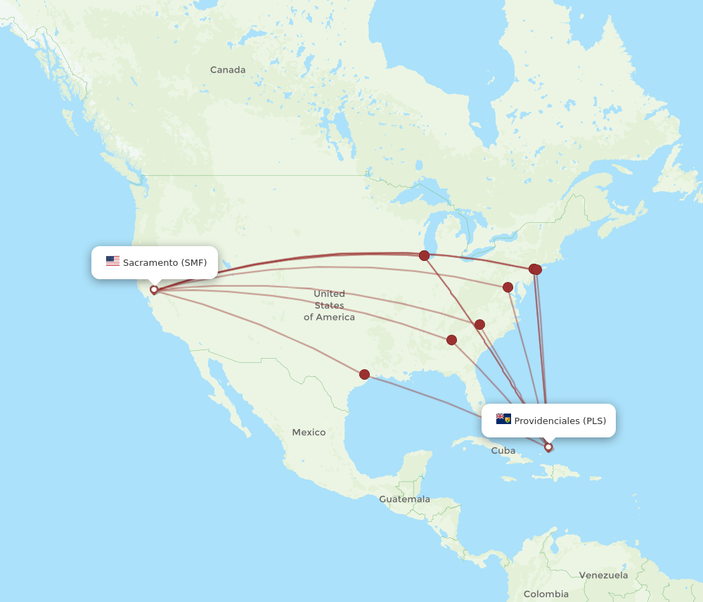 SMF to PLS flights and routes map