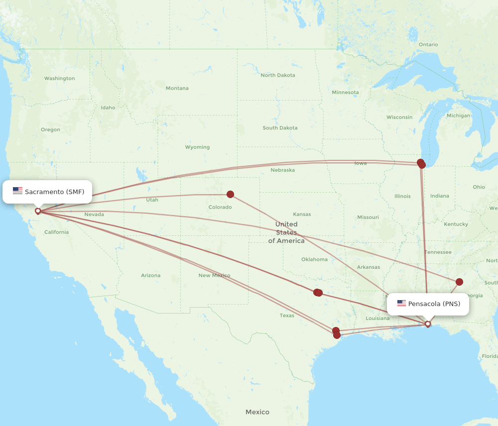 SMF to PNS flights and routes map