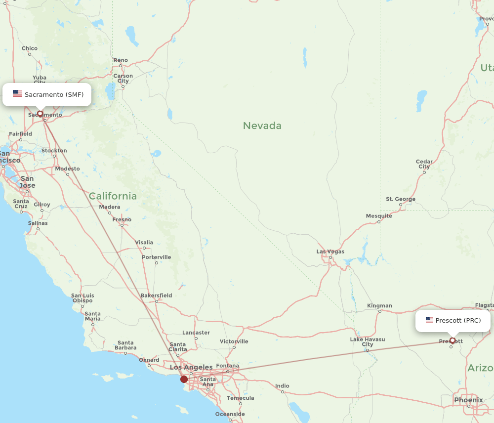 SMF-PRC flight routes