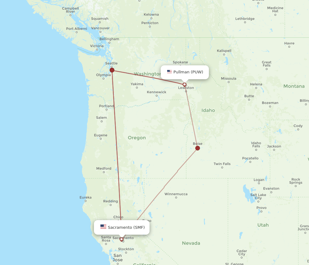 SMF-PUW flight routes