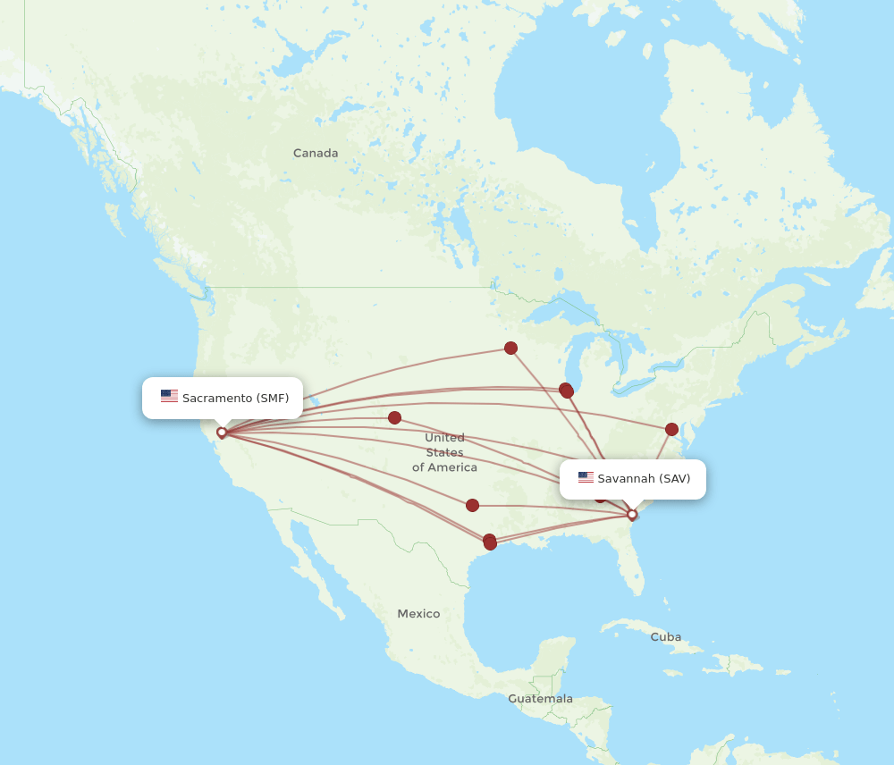 SMF-SAV flight routes