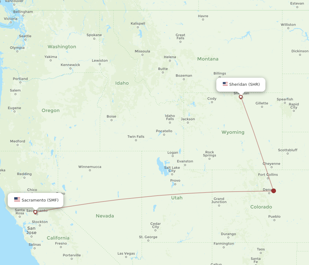 SMF to SHR flights and routes map