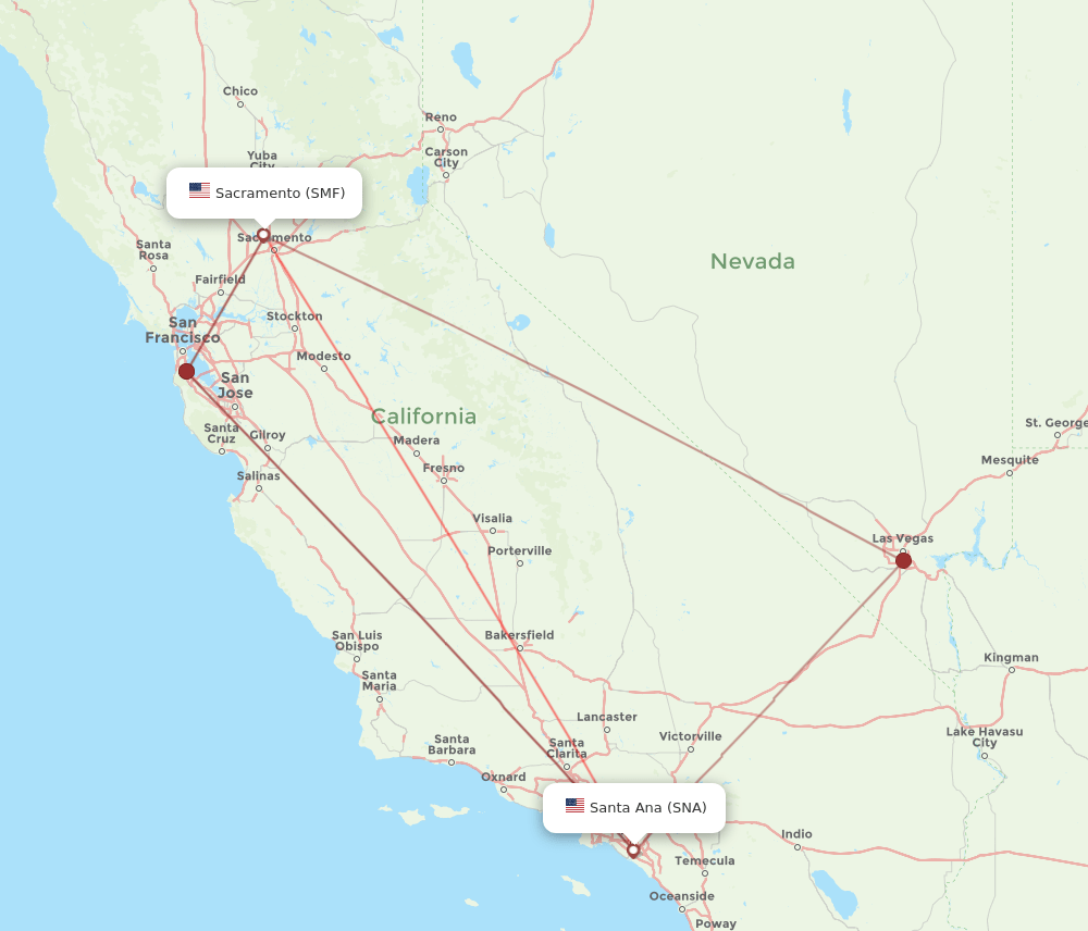 SMF-SNA flight routes