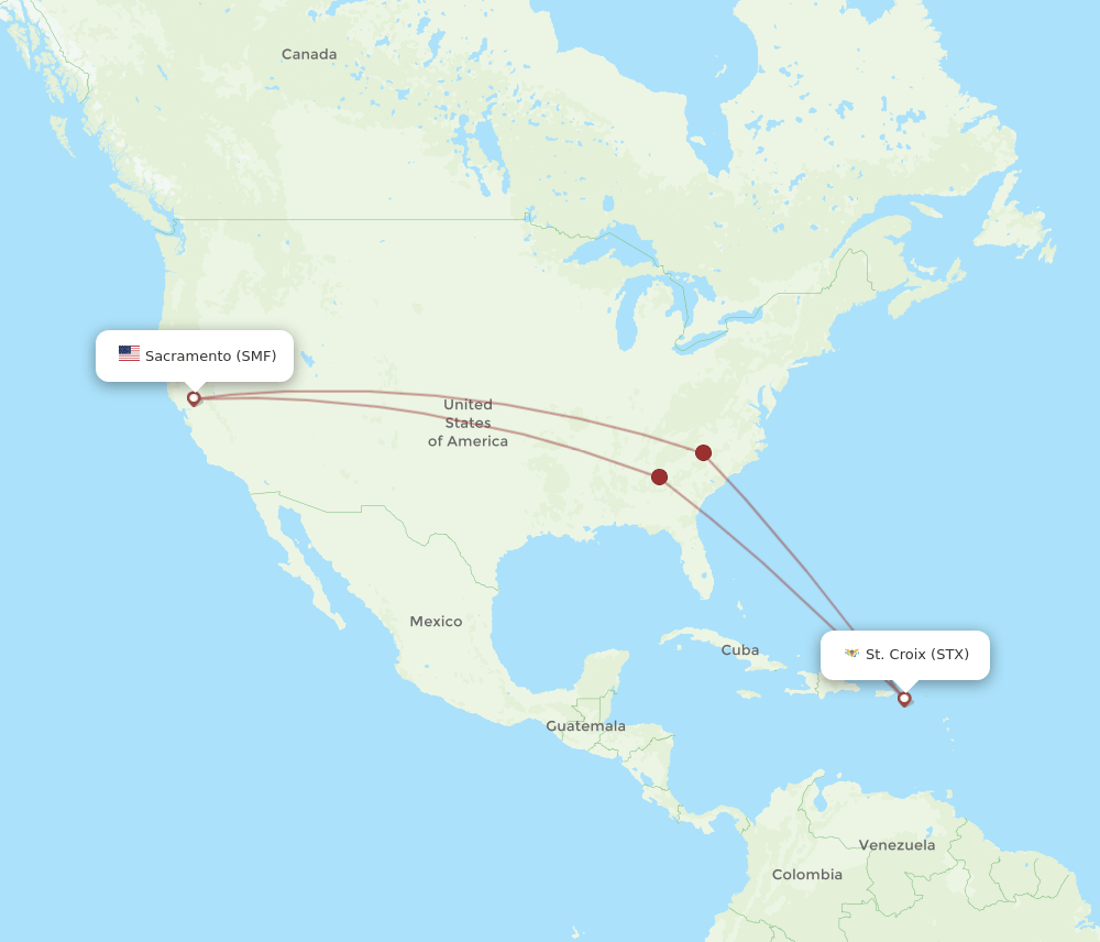 SMF-STX flight routes