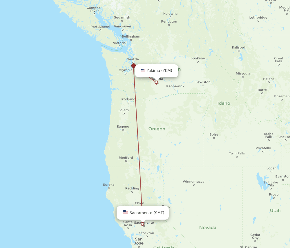 SMF-YKM flight routes