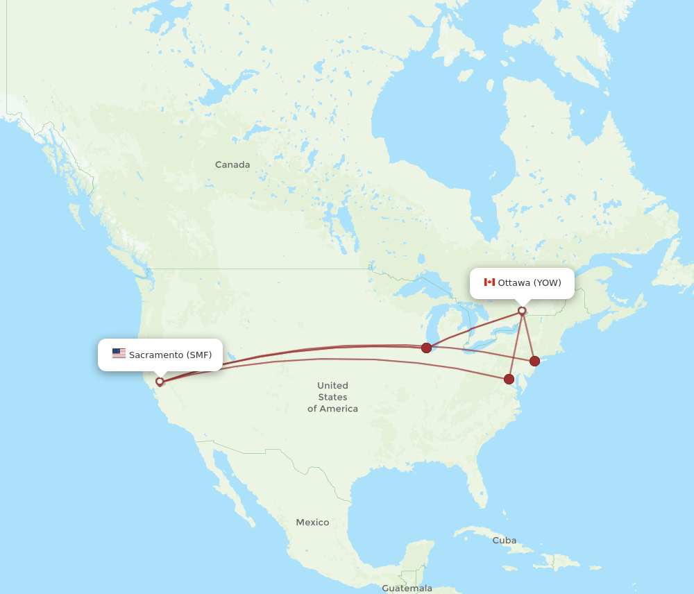 SMF to YOW flights and routes map