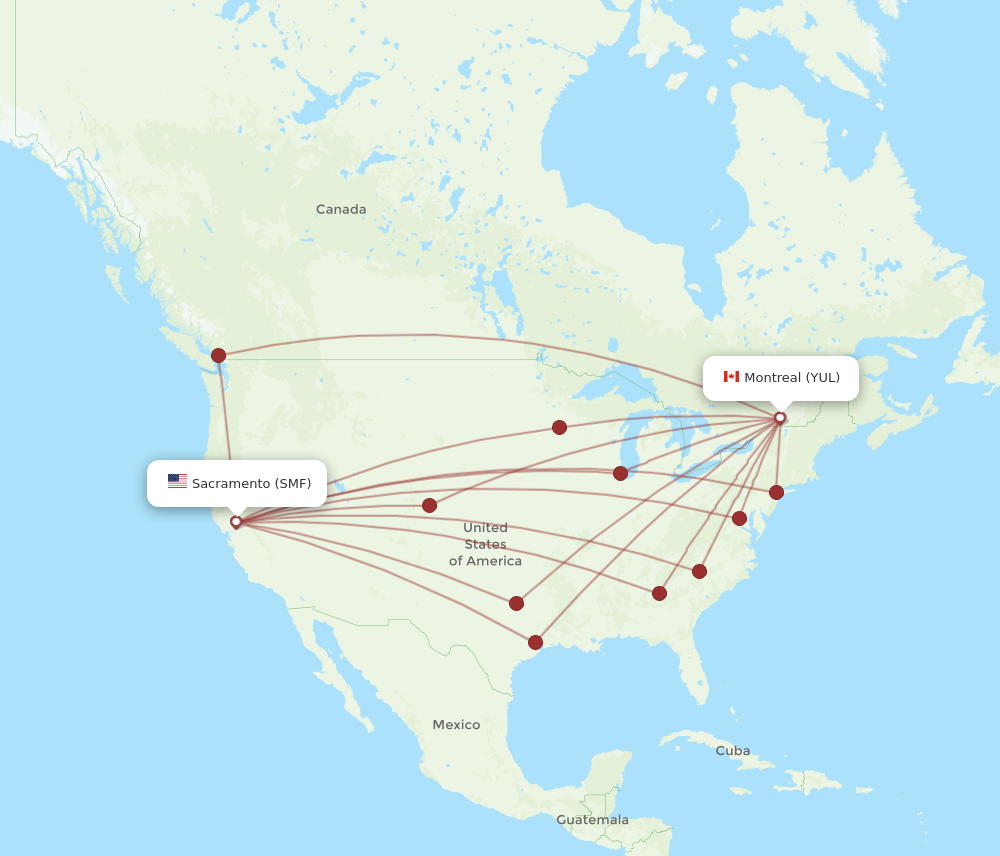 SMF to YUL flights and routes map