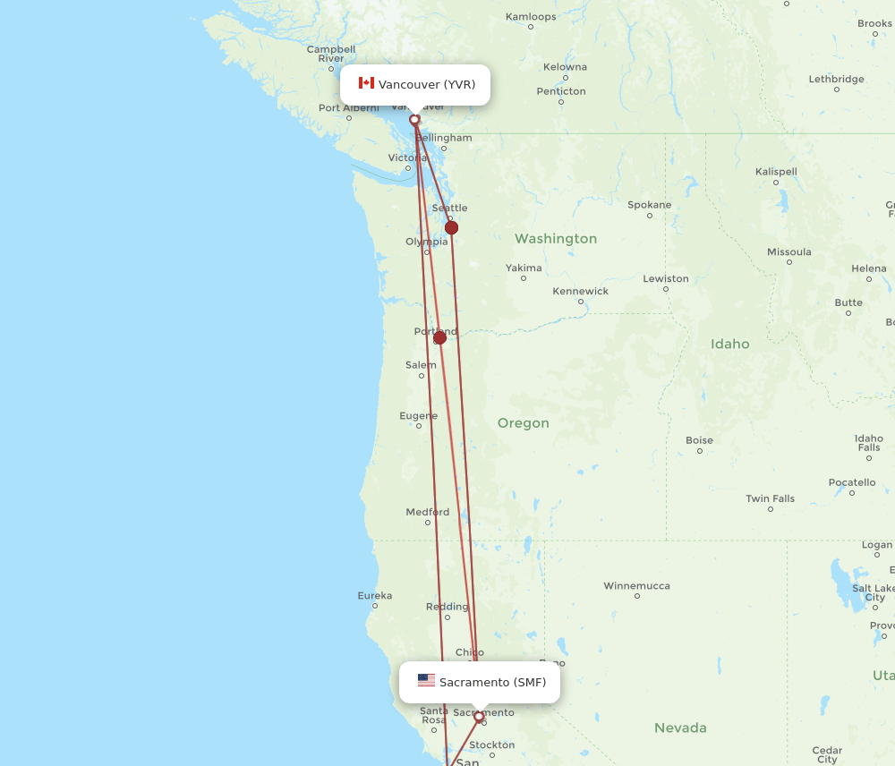 SMF-YVR flight routes
