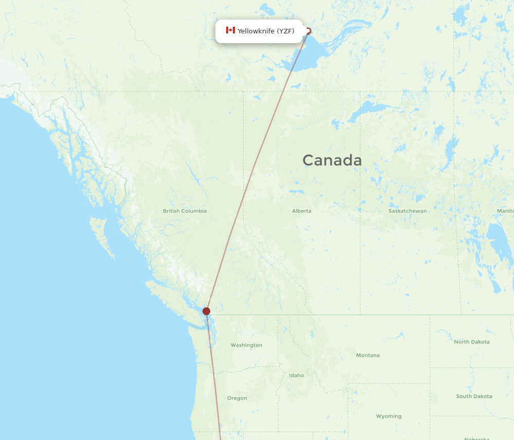 Yellowknife - Sacramento route map and flight paths