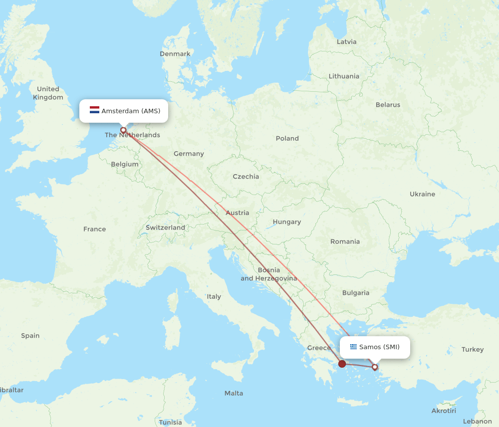 SMI-AMS flight routes