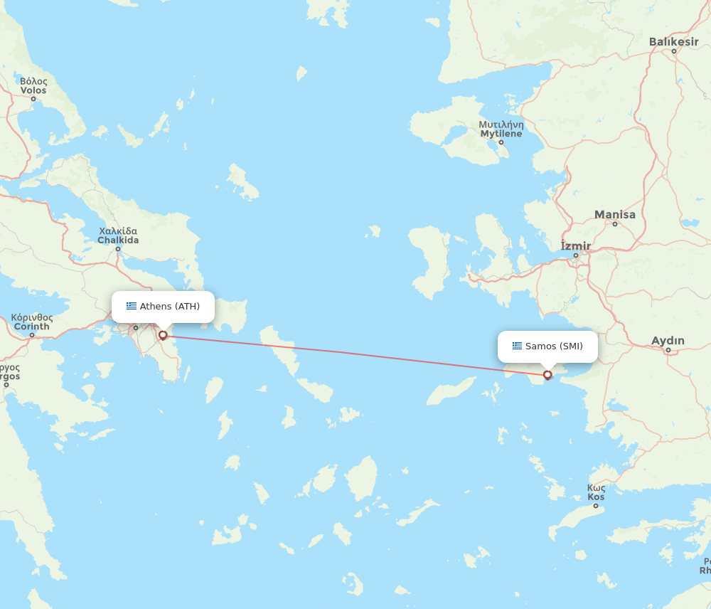 Samos - Athens route map and flight paths