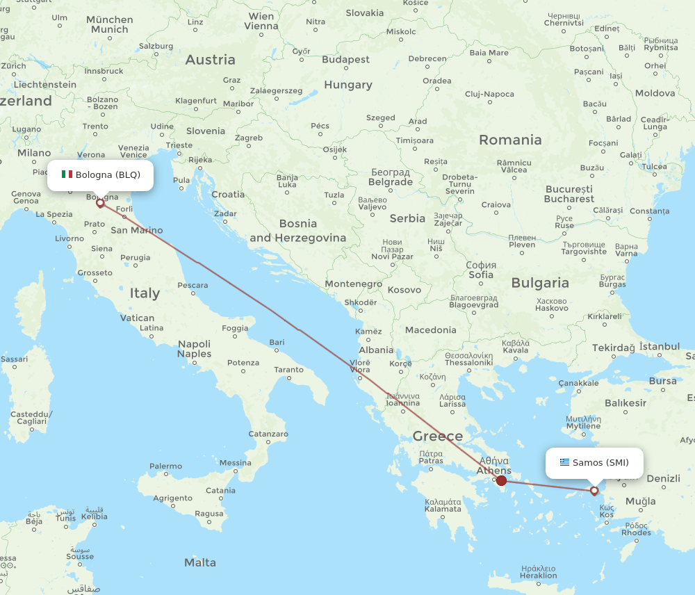 SMI to BLQ flights and routes map