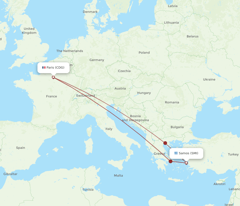 SMI-CDG flight routes