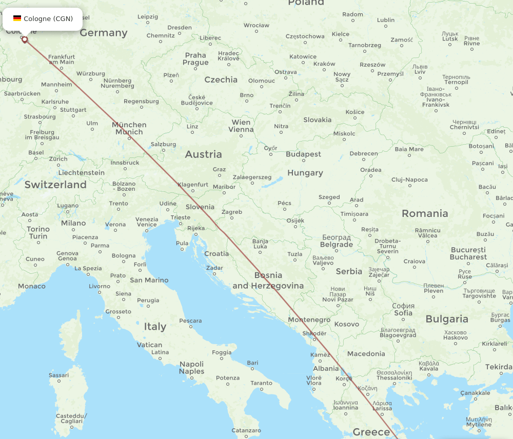 Cologne - Samos route map and flight paths