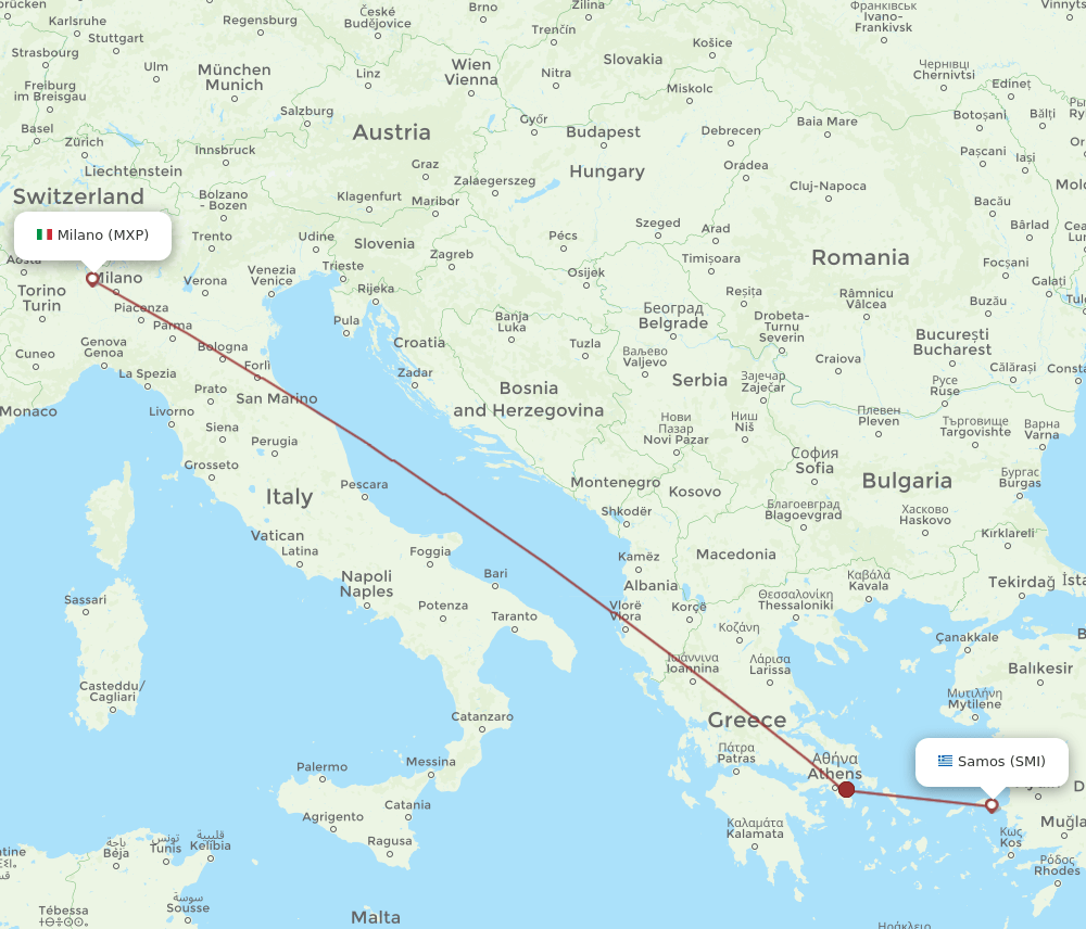 SMI to MXP flights and routes map