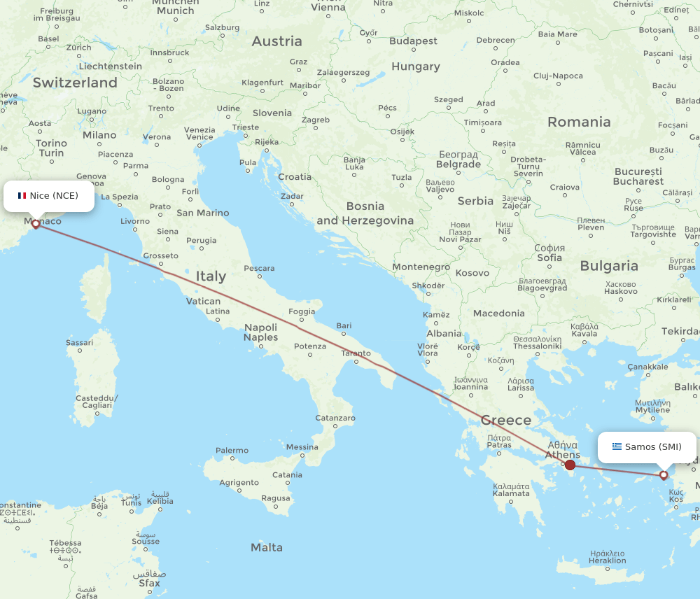 SMI-NCE flight routes