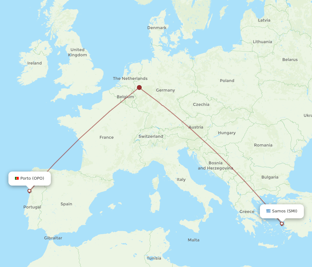Porto - Samos route map and flight paths