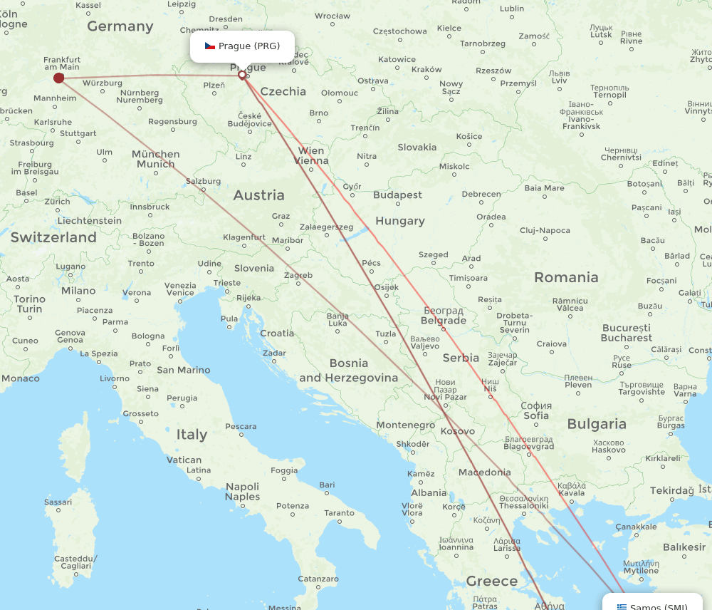 SMI-PRG flight routes