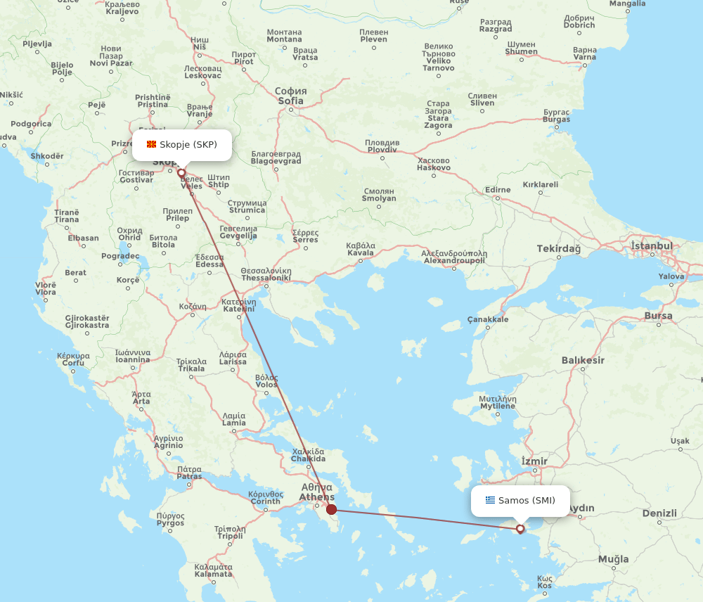 SMI-SKP flight routes