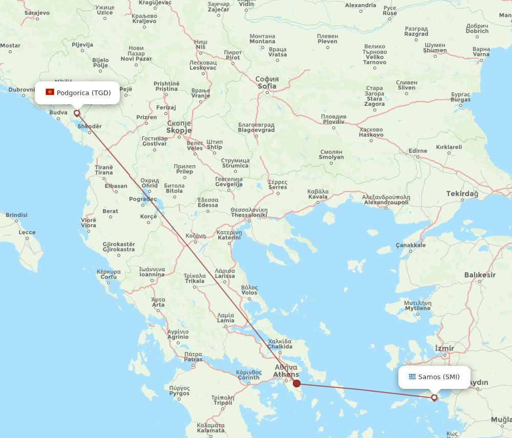 SMI-TGD flight routes