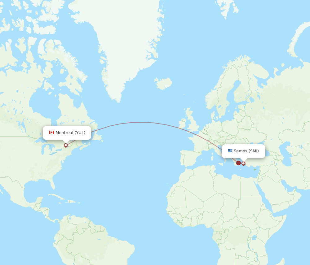 SMI-YUL flight routes