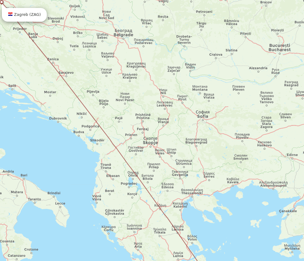Zagreb - Samos route map and flight paths