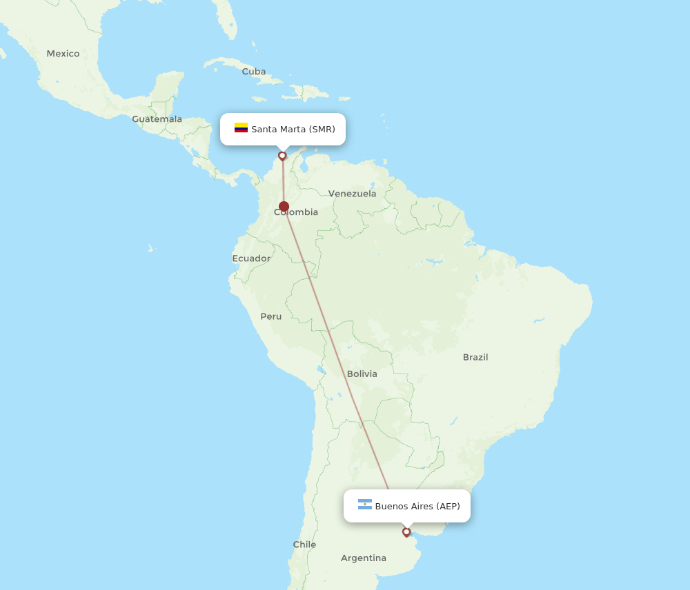 Buenos Aires - Santa Marta route map and flight paths