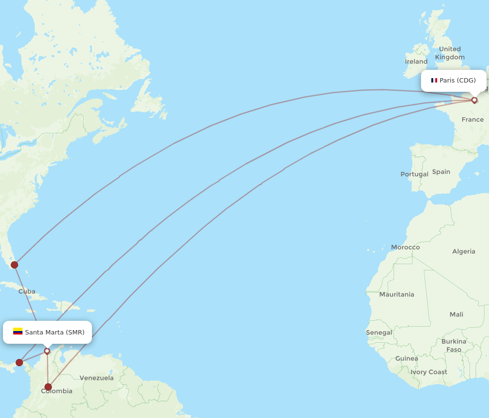 SMR-CDG flight routes