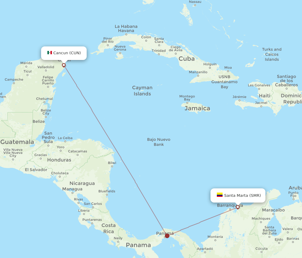 SMR-CUN flight routes