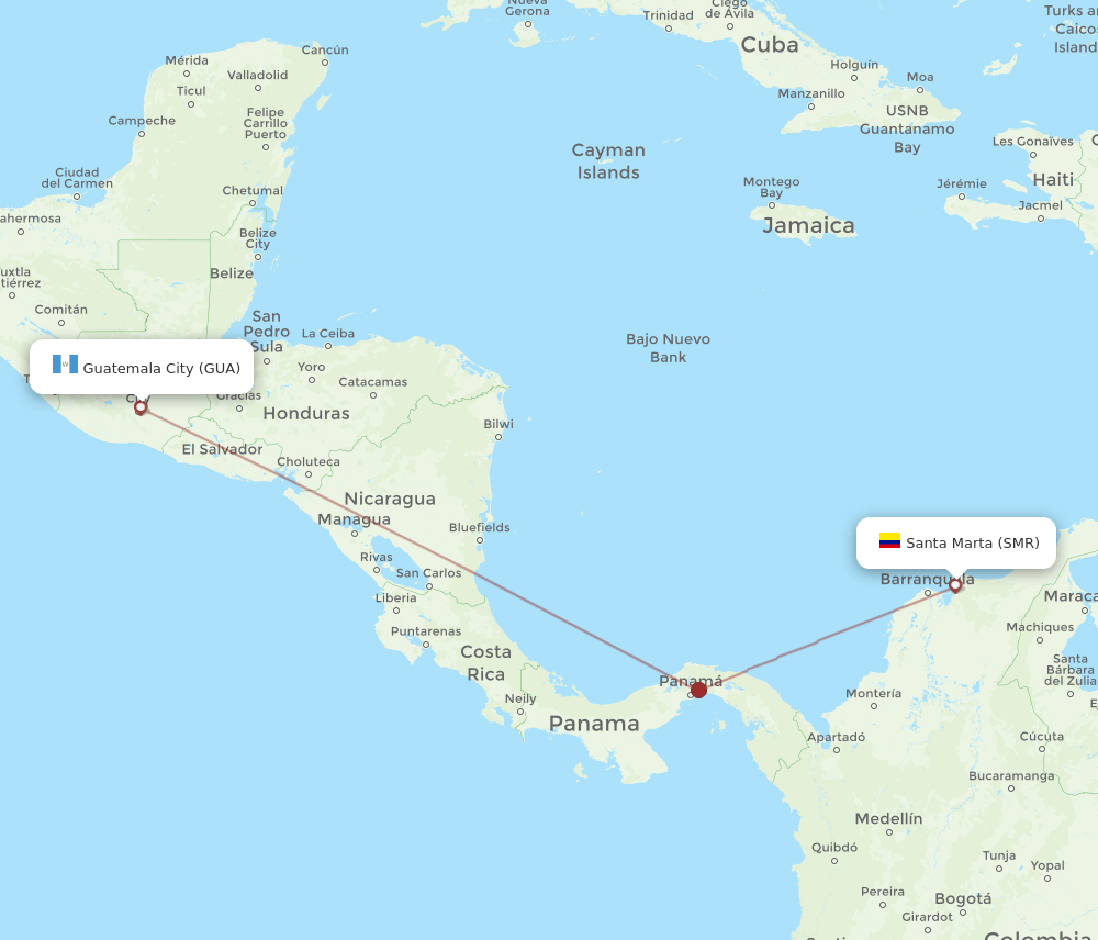 SMR-GUA flight routes