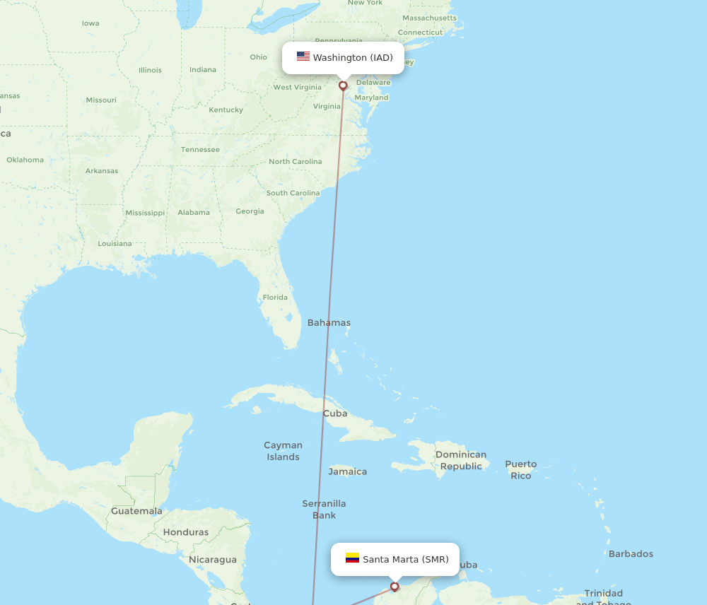 SMR-IAD flight routes
