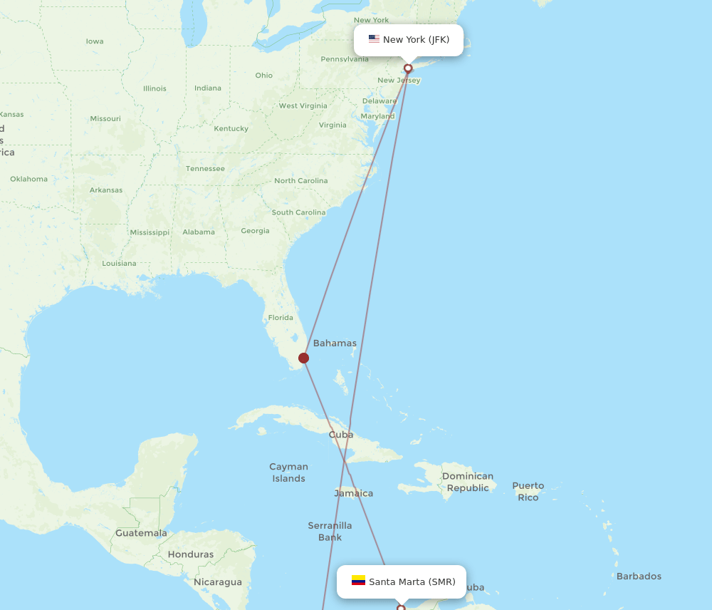 SMR-JFK flight routes