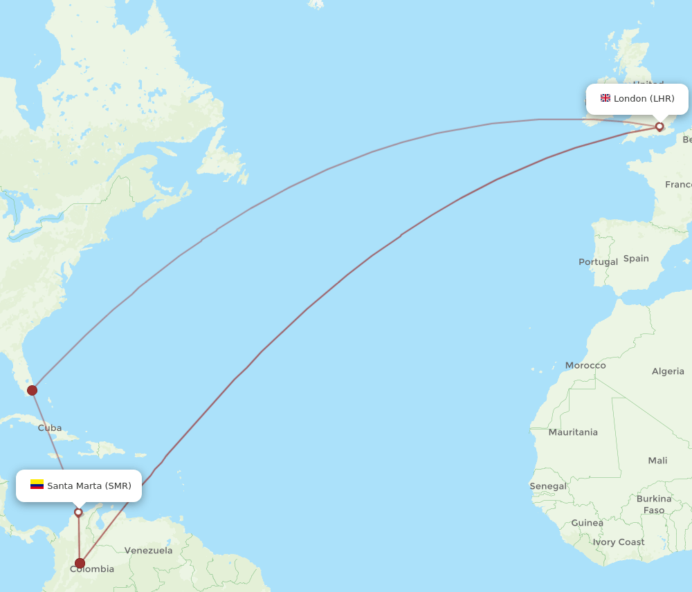 SMR-LHR flight routes
